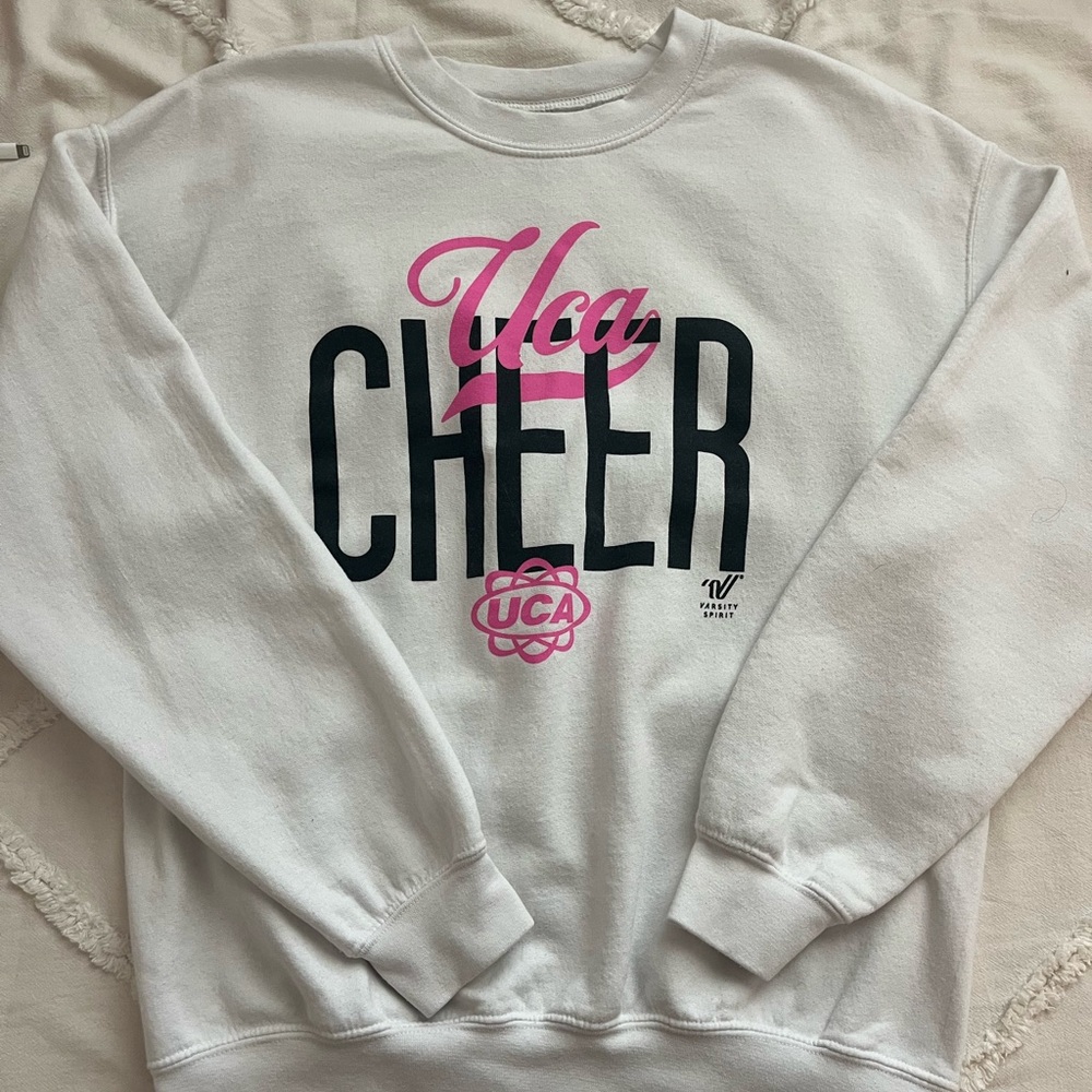 UCA cheer white and pink sweatshirt